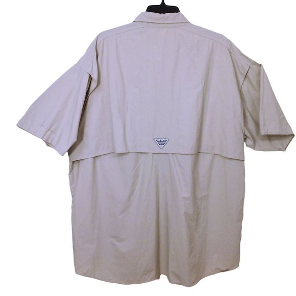 Vintage 90s Columbia PFG Shirt OmniShade Mens-XXL Pockets SSL Tactel Nylon Beige - Picture 10 of 12